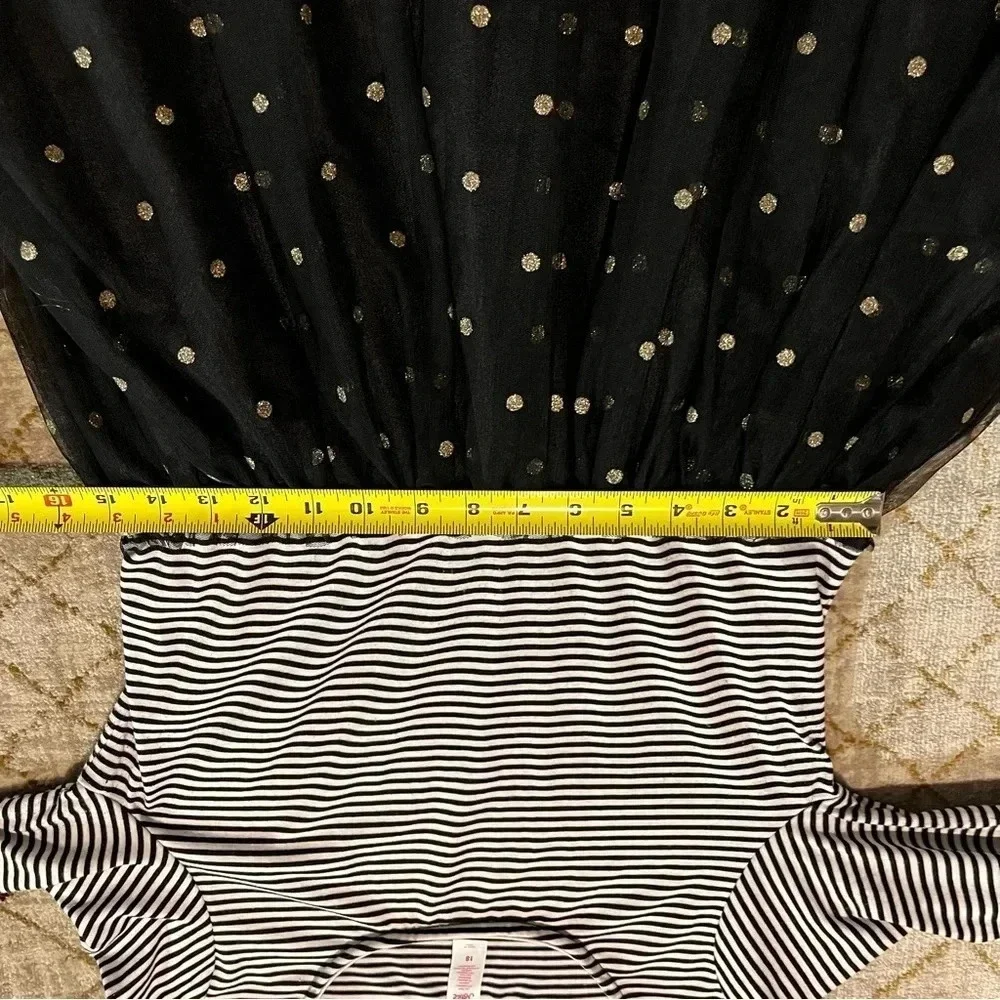 Justice Girls Dress Sz 18 Black White Stripes Tulle Gold Polka Dots Rocker Chic